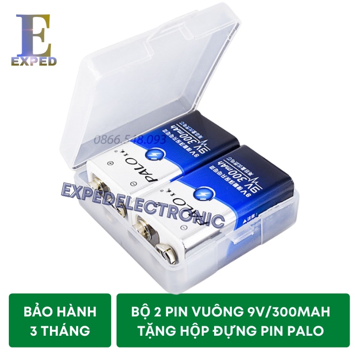 Bộ 2 pin sạc vuông 9V PALO dung lượng 300mAh Tặng hộp đựng pin chính hãng