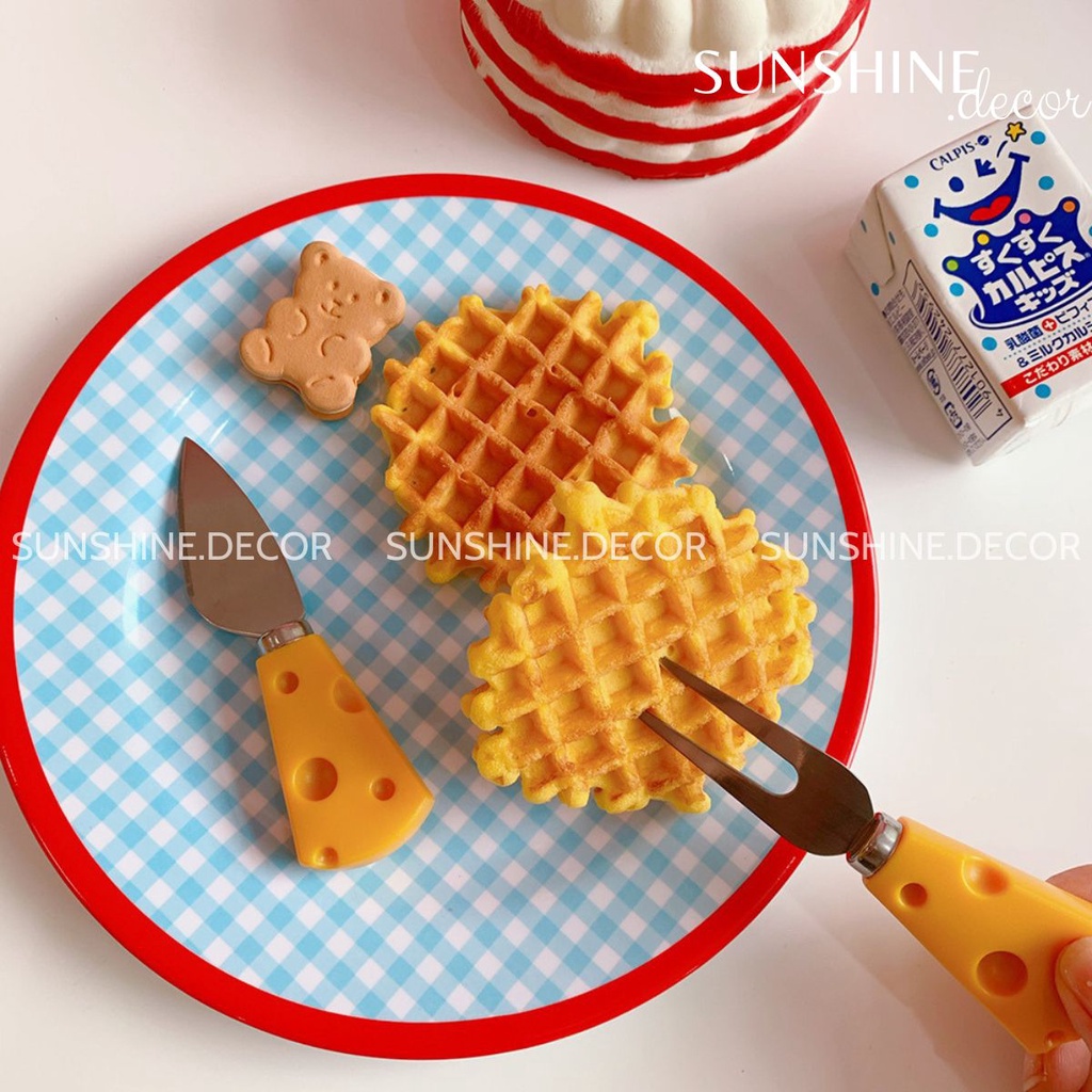 Set thìa, dao, dĩa hình phô mai và tay cầm gỗ siêu dễ thương ăn hoa quả, decor chụp ảnh