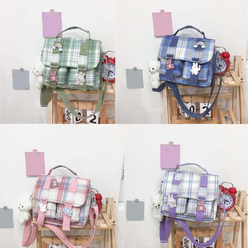 Túi Xách Nylon Kẻ Sọc Màu Tương Phản Dễ Thương Phong Cách Nhật Bản Cho Nữ