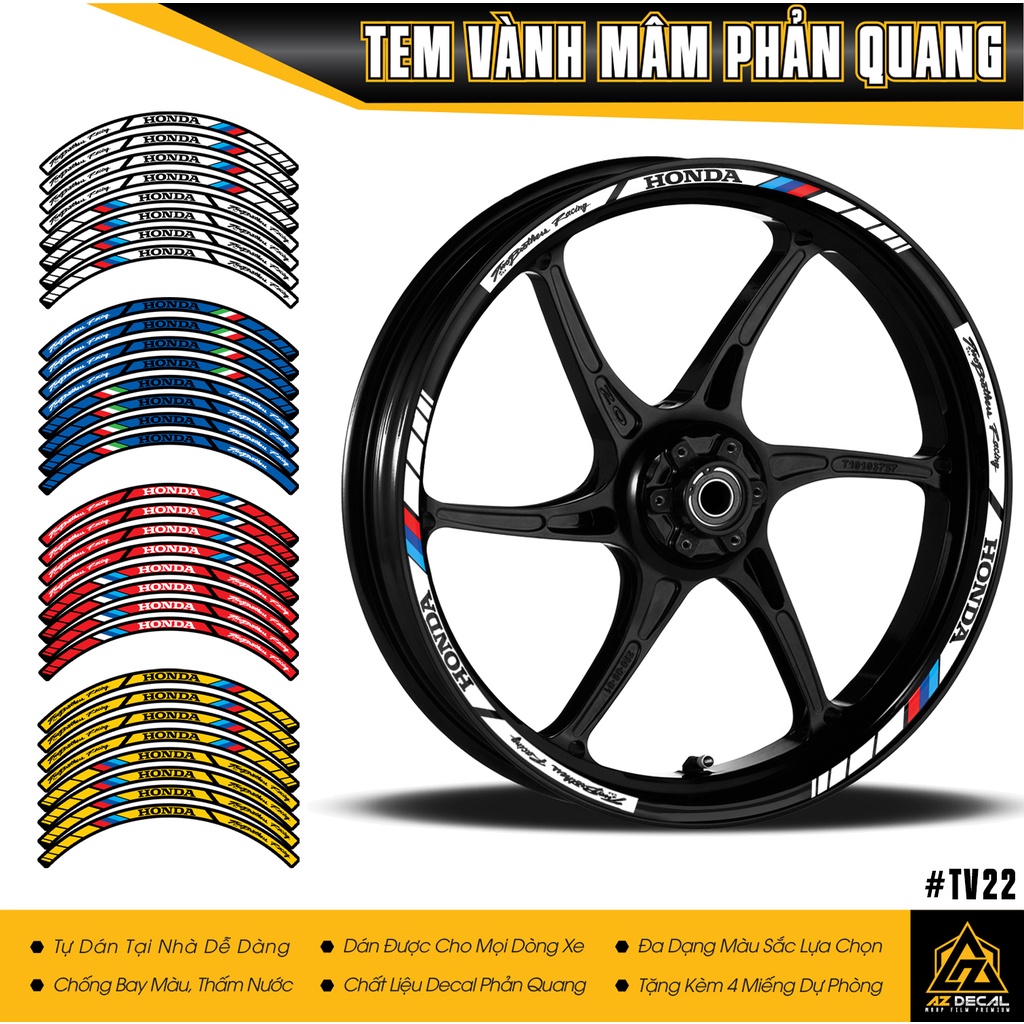 Tem Dán Vành Xe Chủ Đề Honda Two Brothers Racing | TV22 | Decal Dán Mâm Xe Chống Nước, Bền Màu, Bám Dính Chắc