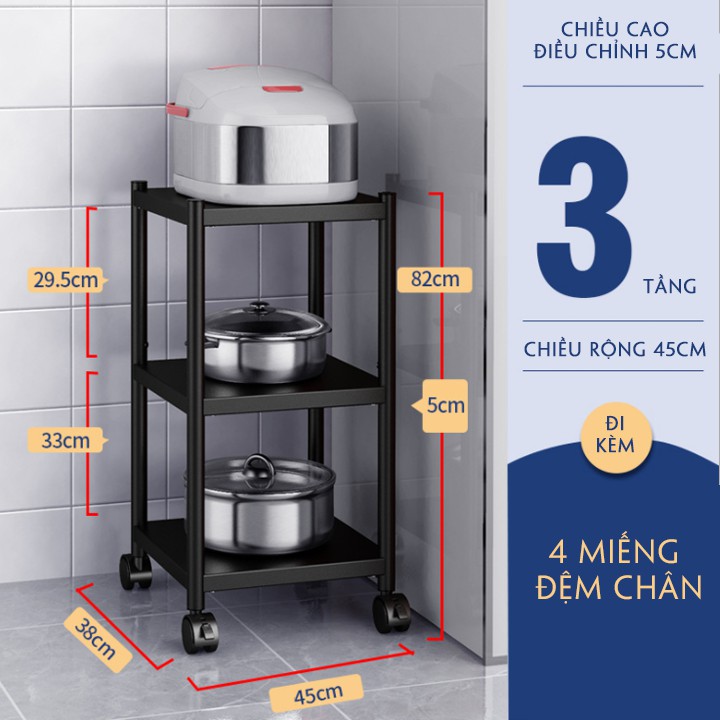 [KỆ 𝗜𝗡𝗢𝗫 𝟯𝟬𝟰 - SIÊU ĐẸP- RẺ ] Kệ để đồ đa năng 3 tầng Inox 304 có bánh xe, giá để đồ nhà bếp nồi cơm lò vi sóng gia vị