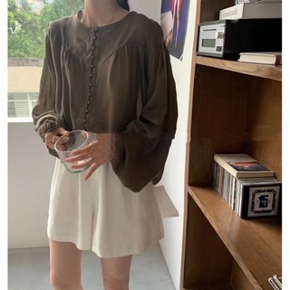Áo sơ mi voan lụa cúc bọc 90203 CHERRYCOCO
