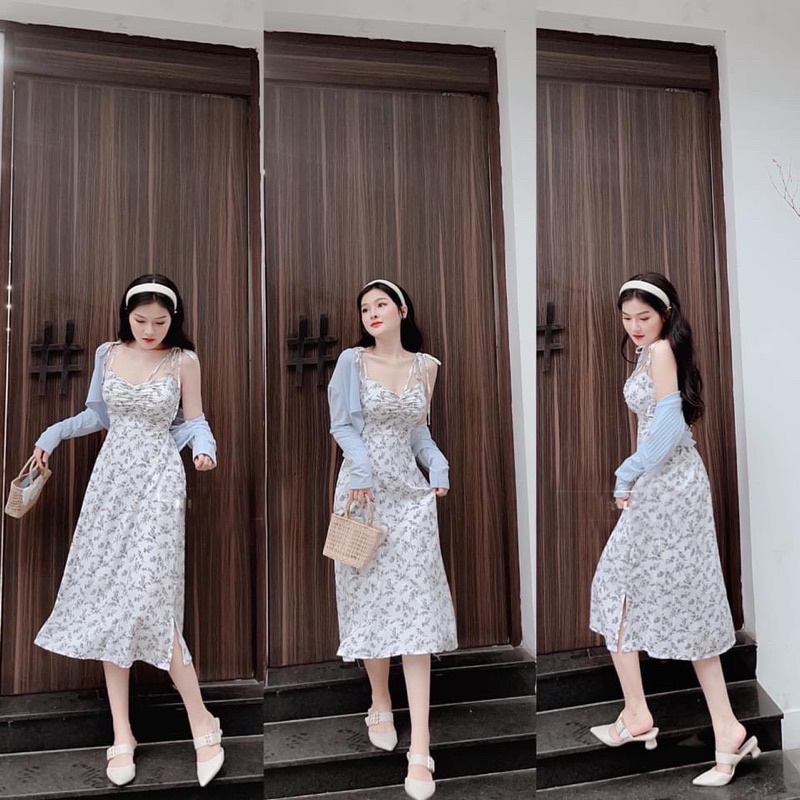 Set đầm hoa 2d kèm khoác