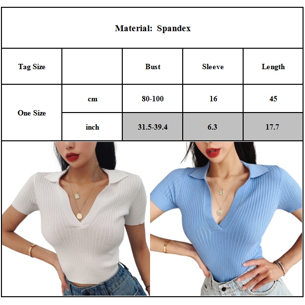 Women Solid V-neck Polo Shirt Knitted Slim Fit Short Sleeve Summer Casual
