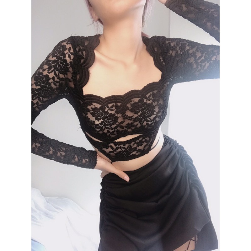 Full set: Áo ren cut-out và chân váy rút -NINISESI