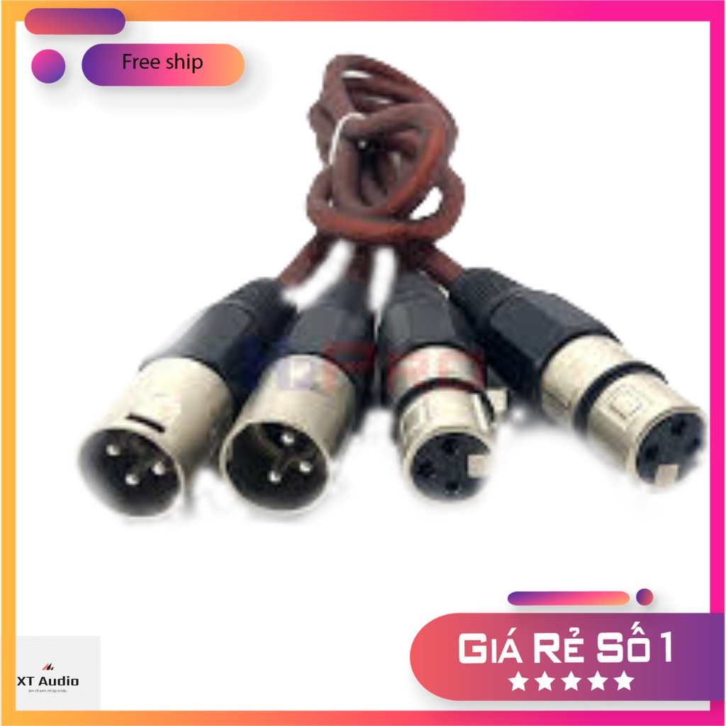 Combo 2 Jack Canon 2 Đầu Đực - Cái Liền Dây 1 Mét Cao Cấp Dùng Cho Các Thiết Bị Âm Thanh Vang, Lọc, Cục Đẩy, Mixer...