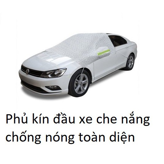 Bạt phủ che nắng BẢO VỆ GƯƠNG TRÁNG BẠC kín đầu xe kính lái xe hơi ô tô loại DẦY có lớp bông chống nóng