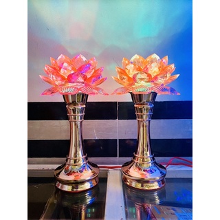 Một đôi đèn thờ hoa sen đổi màu 24cm LX04