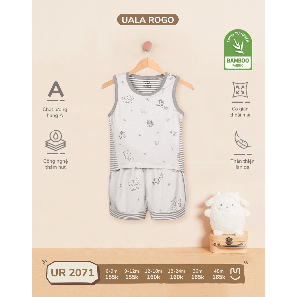 Bộ Ba Lỗ Uala Rogo chất vải Bamboo cao cấp mềm mịn thoáng mát thấm hút tốt in họa tiết biển cho bé trai bé gái 2071