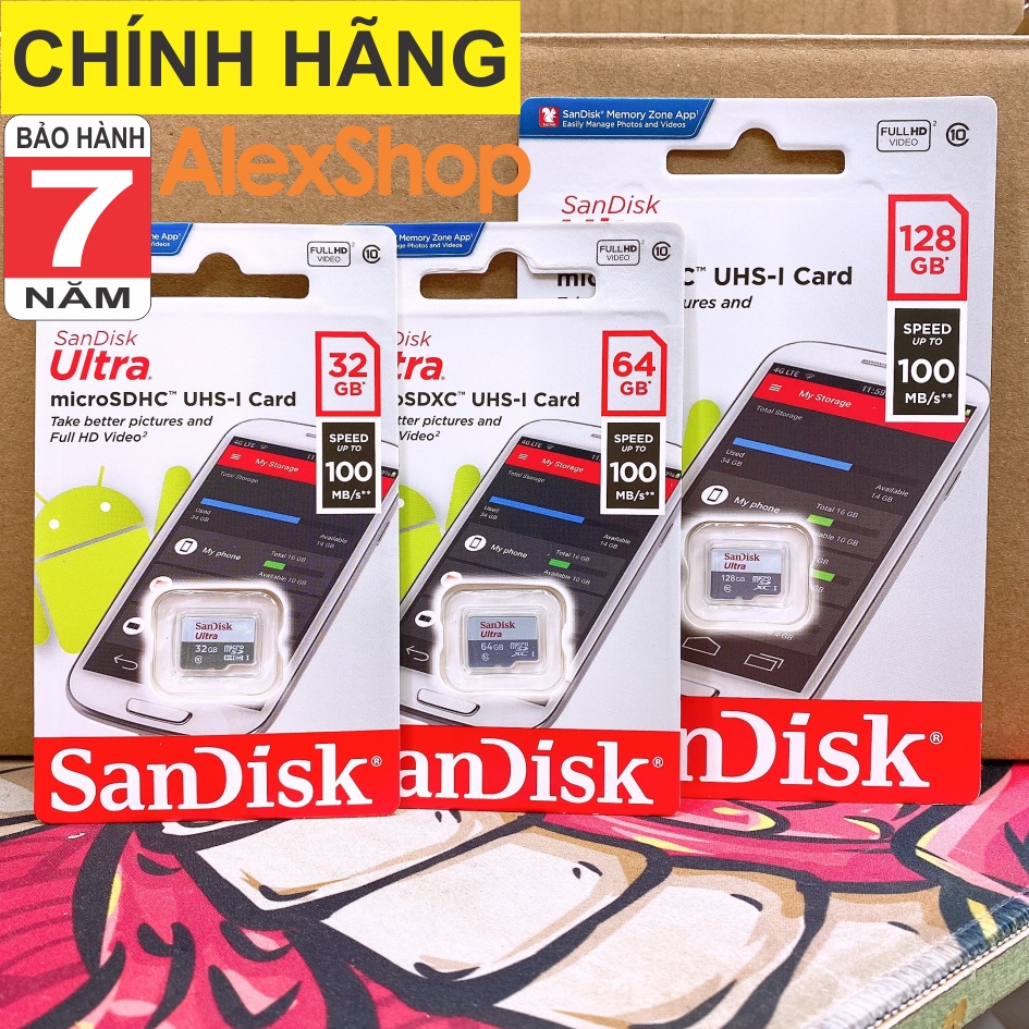 Thẻ Nhớ MicroSD SanDisk Ultra 16/32/64/128GB 100MB/s Chính Hãng Có Tem Chính Hãng