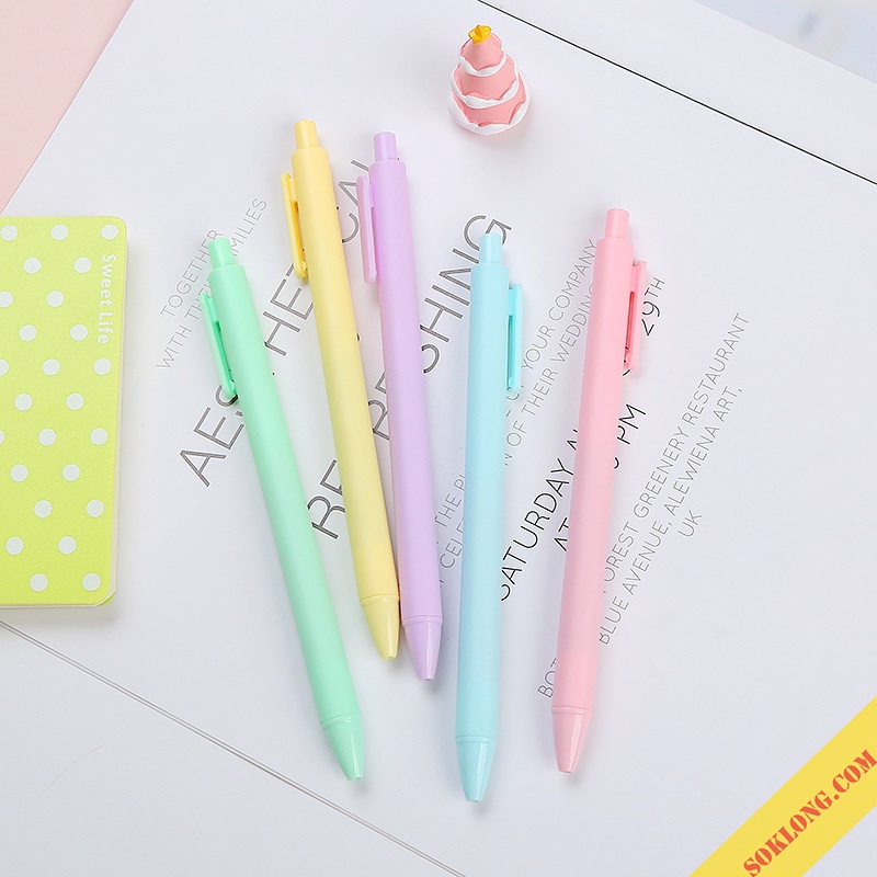 Bút bi bấm màu Macaron mực đen nét 0.5mm nét trơn xinh xắn B22