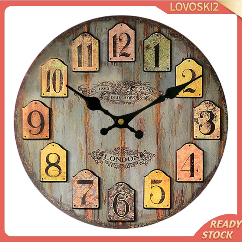 [LOVOSKI2]Vintage Wall Clock Rustic Shabby Chic Home Kitchen Wooden 30cm Decor #3