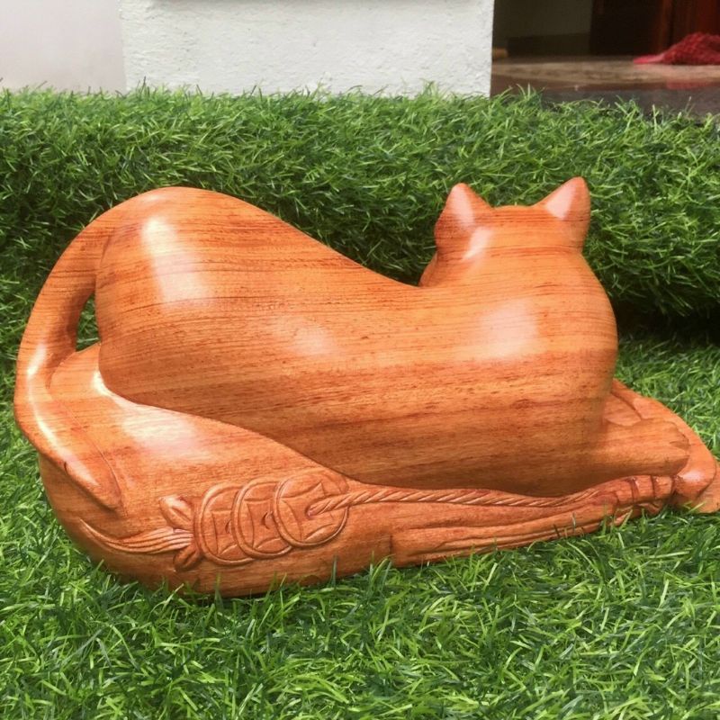 Tượng con mèo gỗ hương 30cm