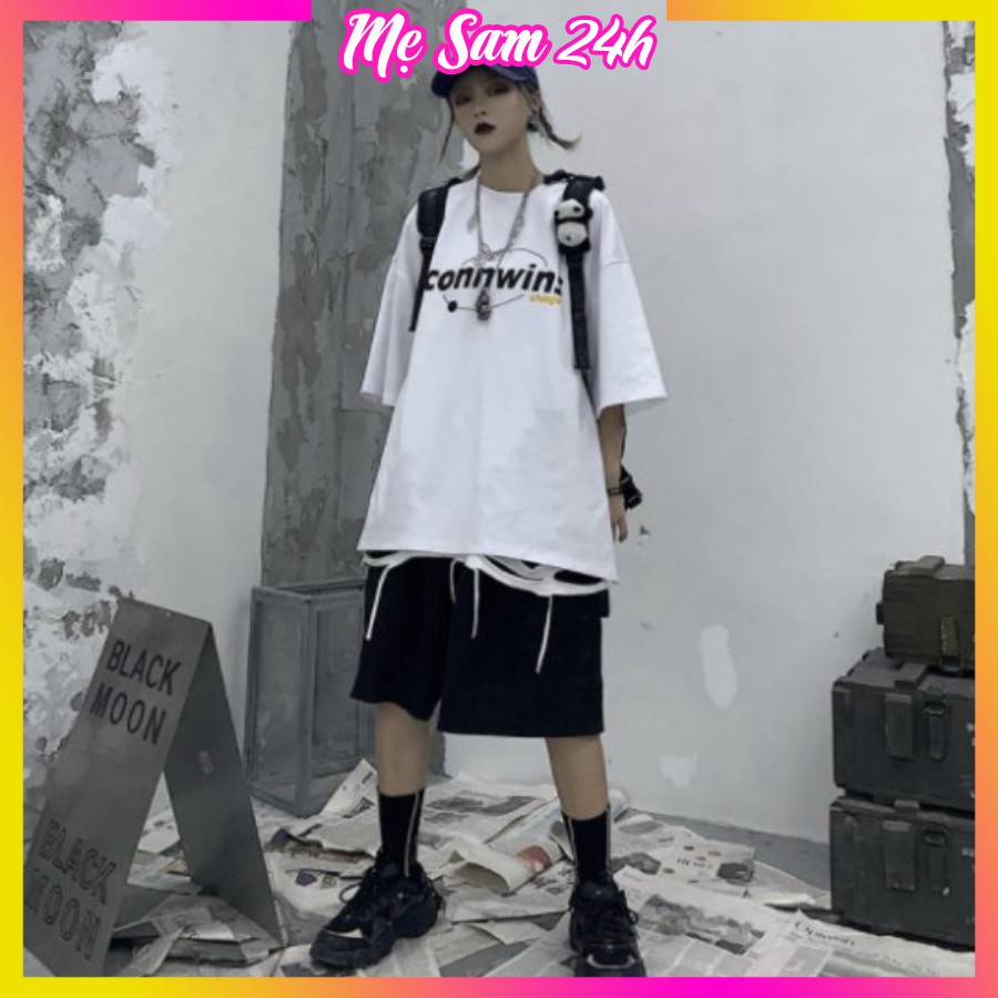 Áo thun unisex form rộng, áo phông tay lỡ Mẹ Sam 24h, chất liệu thun Cotton in chữ Connwins