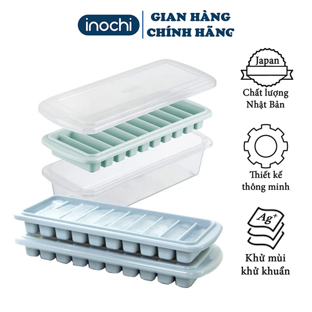 Khay đá INOCHI 10 thanh có nắp đậy và hộp đựng giữ vệ sinh, dễ dáng lấy đá ra khỏi khay