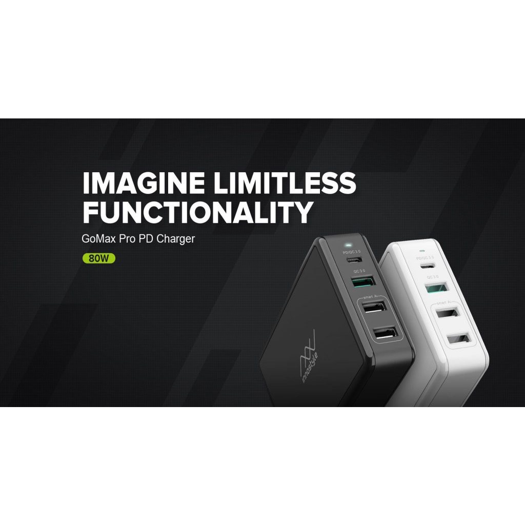 Sạc Đa Cổng Innostyle 80W PD 65W/QC3.0 18W/2 USB A SMART AI Dành Cho Macbook/iPad/iPhone
