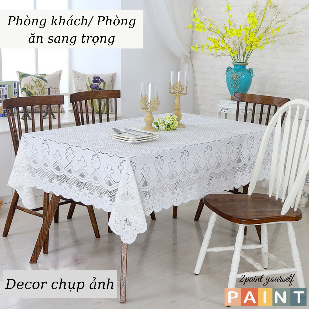 Khăn trải bàn Vintage phối ren trắng decor phong cách Hàn Quốc 2Paint