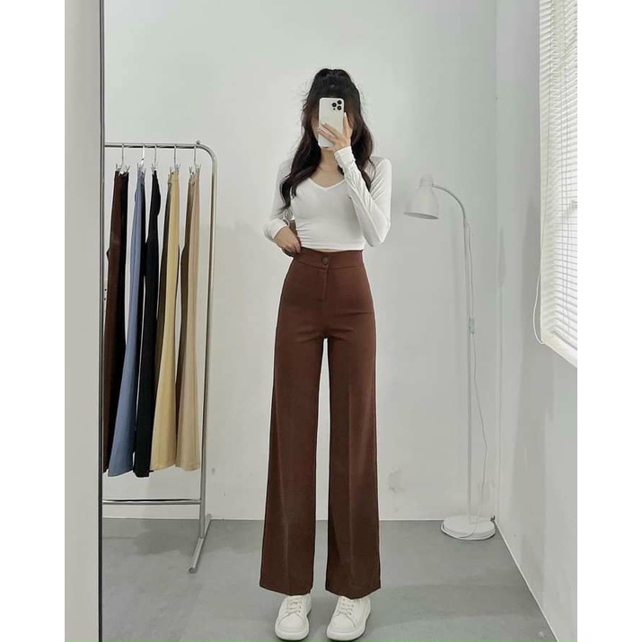Quần Ống Suông Nữ Lưng Cao, Quần Ống Đứng Dáng Dài Khoá Trước S066