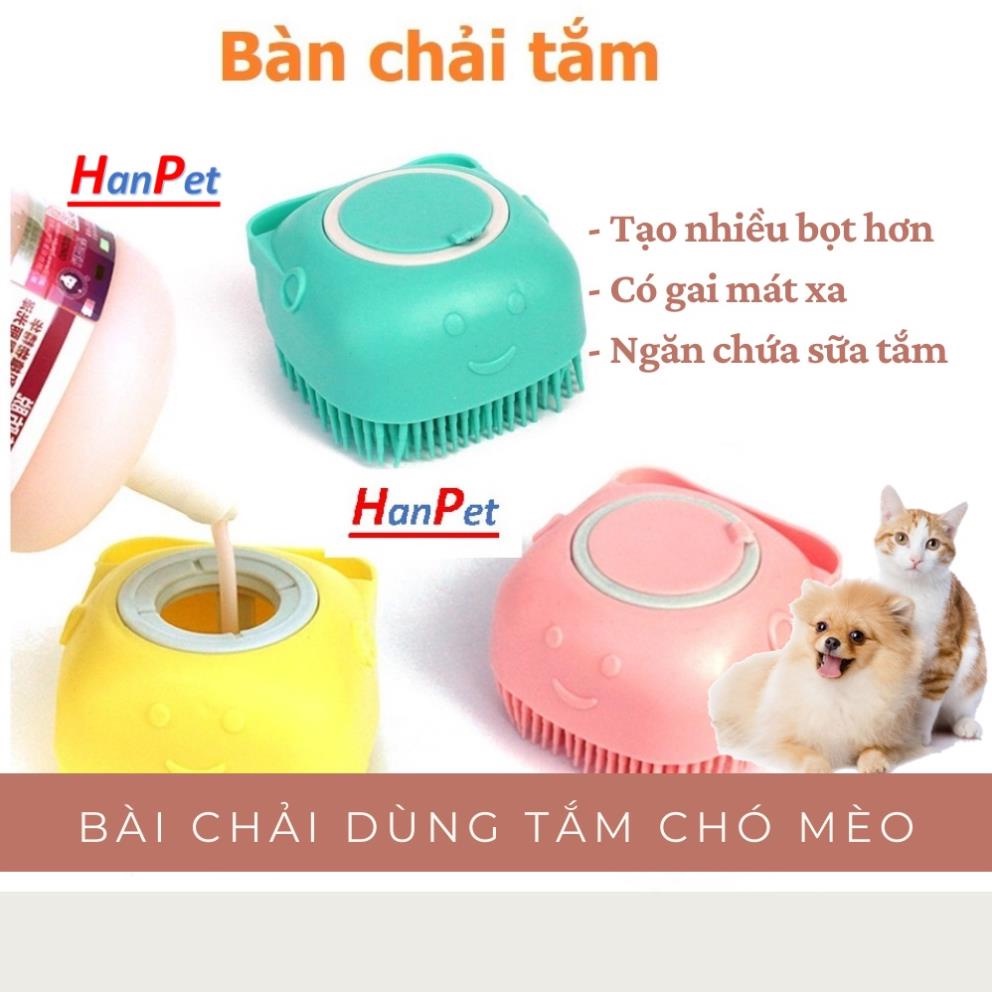 Doremiu- Bàn chải tắm chó mèo đầu silicon massage có khay đựng sữa tắm giúp nhiều bọt