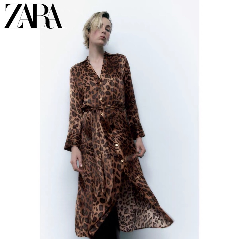Váy lụa midi báo cổ bẻ Zarraaa dư sịn