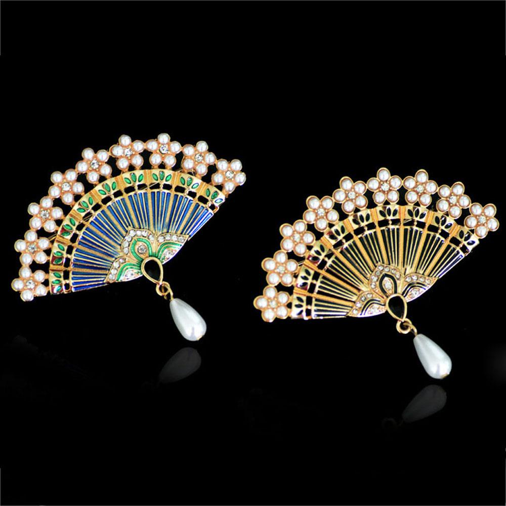 Trâm Cài Áo Hình Quạt Tráng Men Phong Cách Trung Hoa