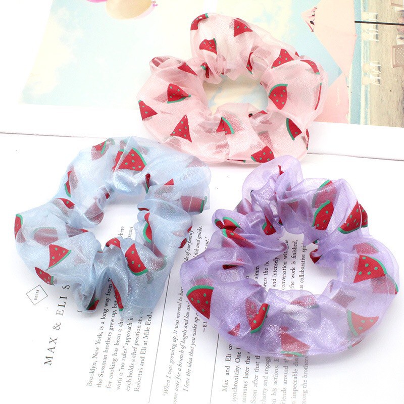 Cột tóc Vải Scrunchies  dây buộc tóc vải Dưa Hấu ảnh thật