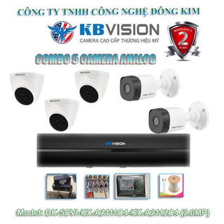 Trọn bộ 4 camera KBVISON đầy đủ phụ kiện lắp đặt FULL HD KX-A2111C4 | KX-A2112C4 Camera 4 in 1 (CVI, TVI, AHD, Analog)