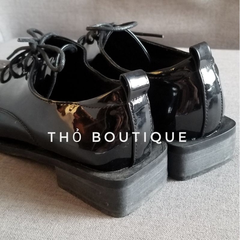Giày Oxford CITTÀ DEA Encoricorne Style da bóng đen cột dây đế cao 2cm size 37