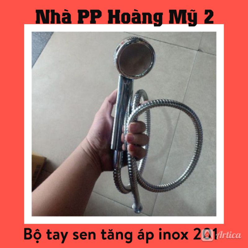 Tay sen tăng áp loại dày + Dây sen inox 1m4