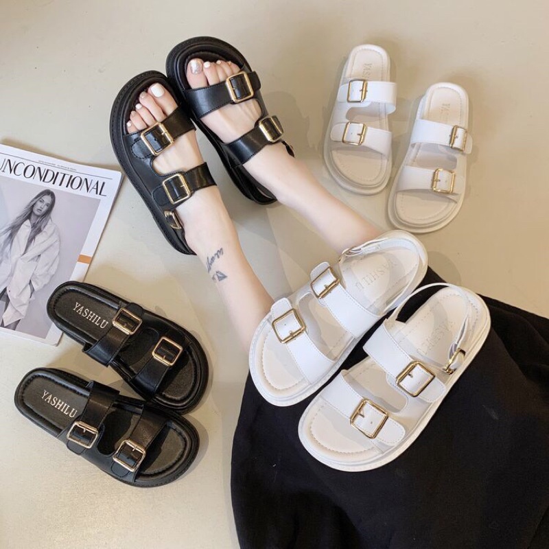 Sandal 2 quai khóa vuông, sandal nữ đi học, sandal bánh mì siêu nhẹ đế cao 3,5cm. dép quai hậu siêu nhẹ