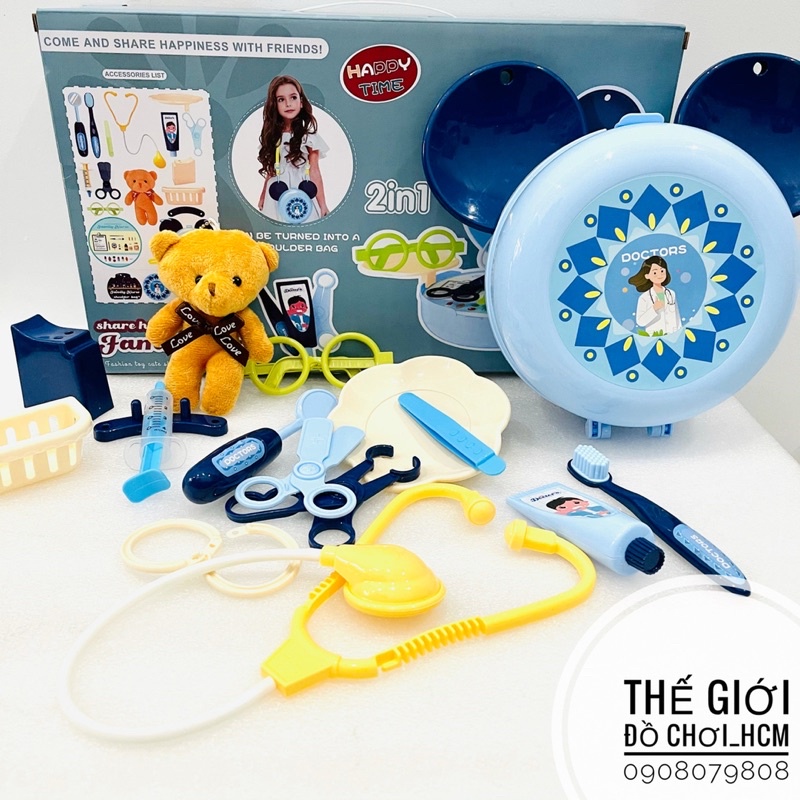 [MẪU MỚI-ĐẸP] Đồ chơi vali/túi bác sĩ hình gấu có dây đeo rất đáng yêu dành cho bé thích làm bác sĩ y tá