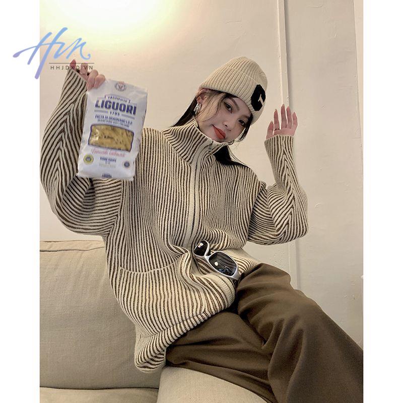 Áo Khoác Cardigan Dài Tay Có Khóa Kéo Phong Cách Retro Mỹ Hàng Mới 2022