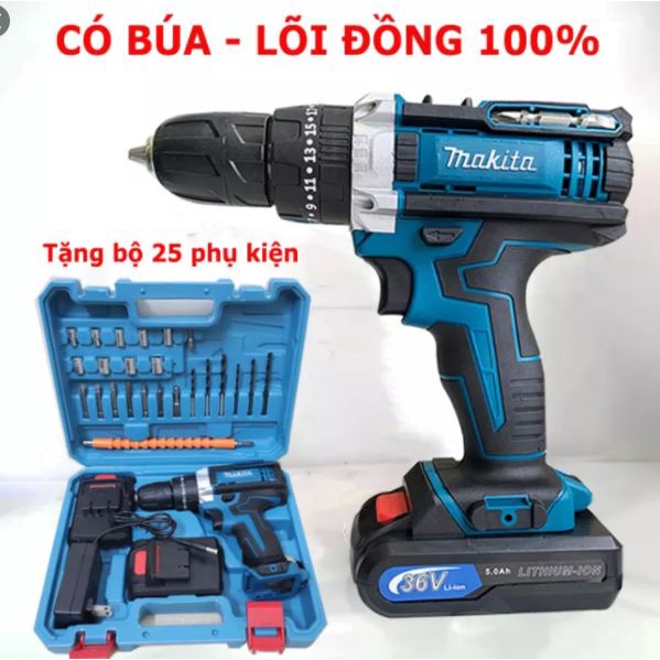 MÁY KHOAN MAKITA 36V ( KÈM 2 PIN SẠC ) PHỤ KIỆN MOTOR RUỘT ĐỒNG 100% - Bảo hành lỗi 1 đổi 1.