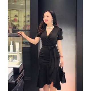 Đầm body cổ tim lai bèo thắt eo