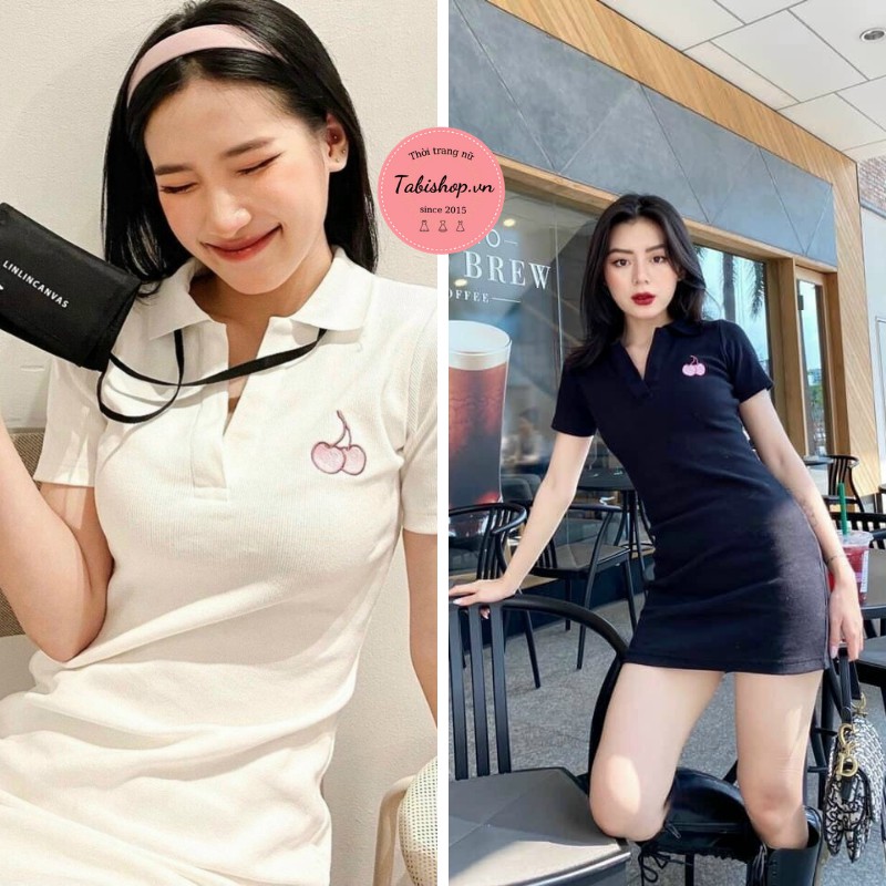 Váy Polo Ôm Body Tay Ngắn xinh Yêu Đầm thun body ôm 2 màu đen trắng vải thun bozip mềm mịn | BigBuy360 - bigbuy360.vn