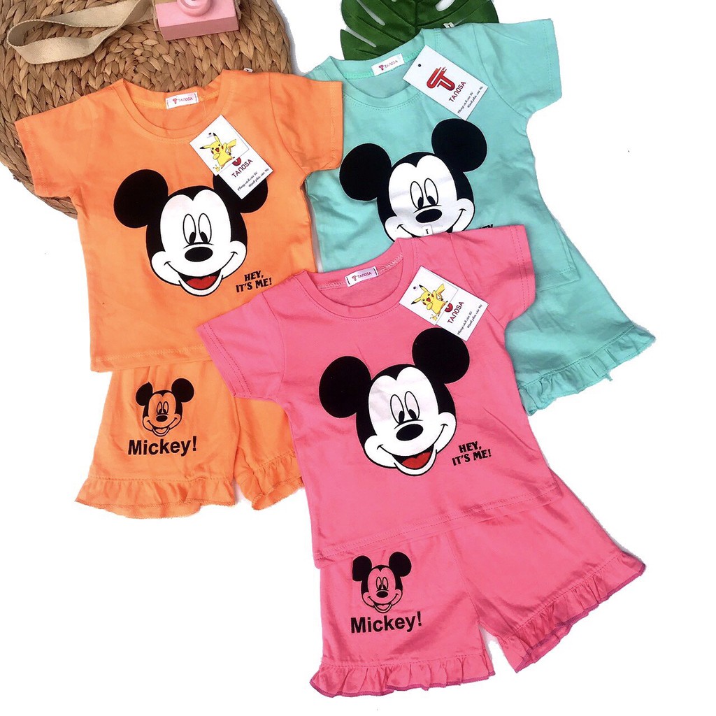 Set đồ cho bé gái, Đồ bộ bé gái tay ngắn mặc nhà MICKEY đồ bộ trẻ em mùa hè cho bé gái cộc tay thun cotton Tanosa Kids