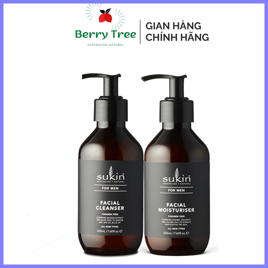 Combo Sukin For Men Chăm Sóc Da Mặt Cho Nam Sữa Rửa Mặt 225ml + Kem Dưỡng Ẩm 225ml Vn (BR)