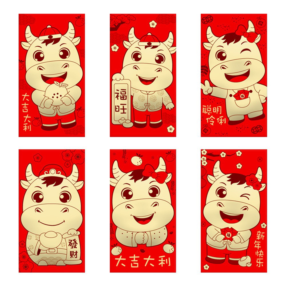 Set 6 Bao Lì Xì Màu Đỏ May Mắn Theo Phong Cách Trung Hoa