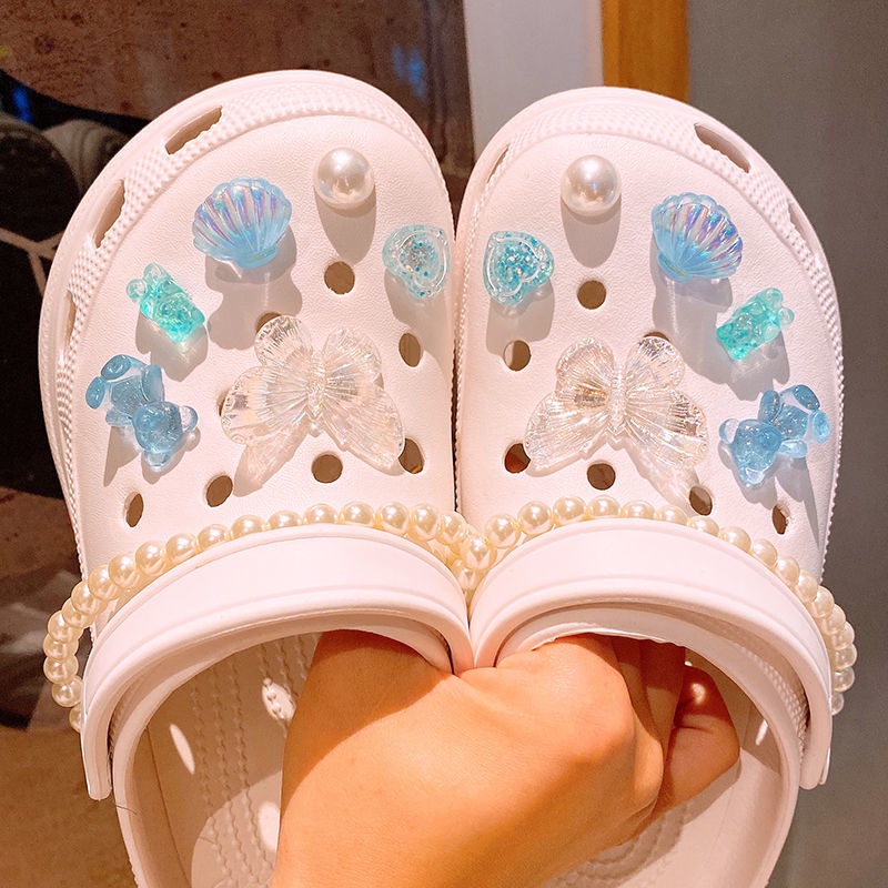 Charms Giày Crocs Đính Ngọc Trai Có Khóa Hình Chú Gấu Dễ Thương DIY