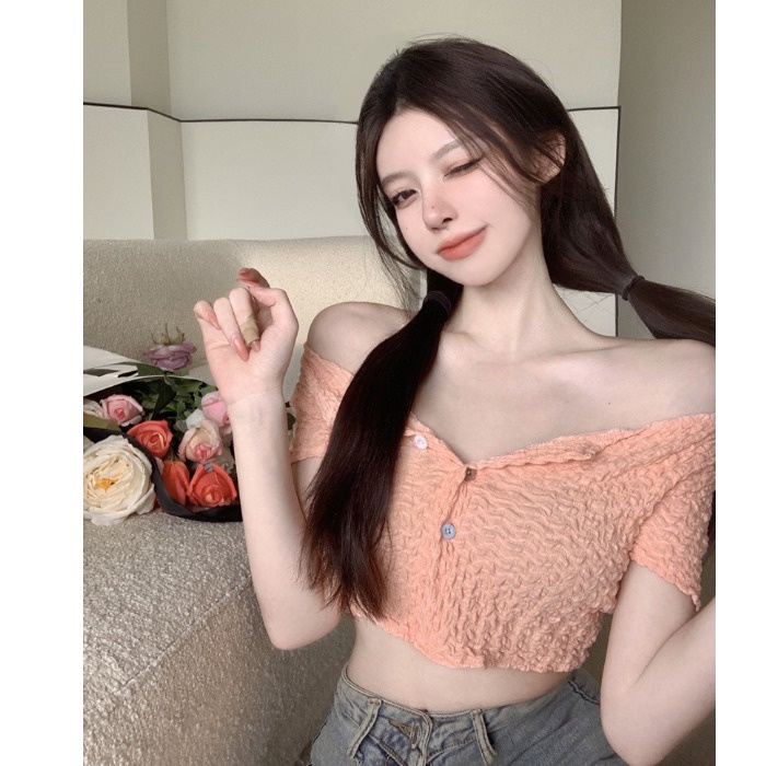 QADCOL  Áo Thun Cổ Vuông Dáng Ôm Thời Trang Mùa Hè Dành Cho Nữ