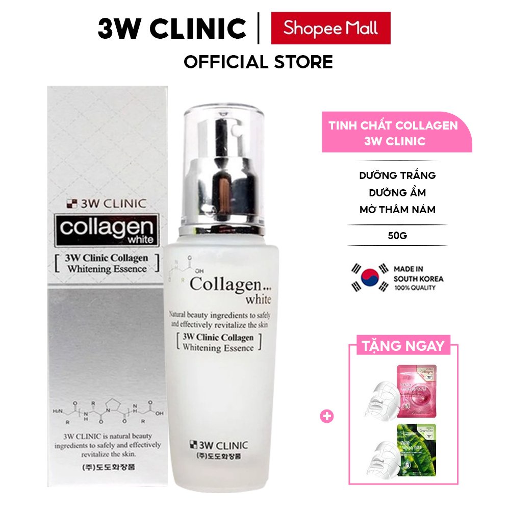 Tinh Chất Dưỡng Trắng Da 3W Clinic Collagen Whitening Essence Hàn Quốc 50ml Giúp Dưỡng Ẩm &amp; Mờ Thâm Nám Căng Bóng Da