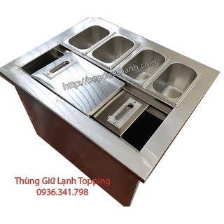 Thùng Đá Inox Có Khay Topping