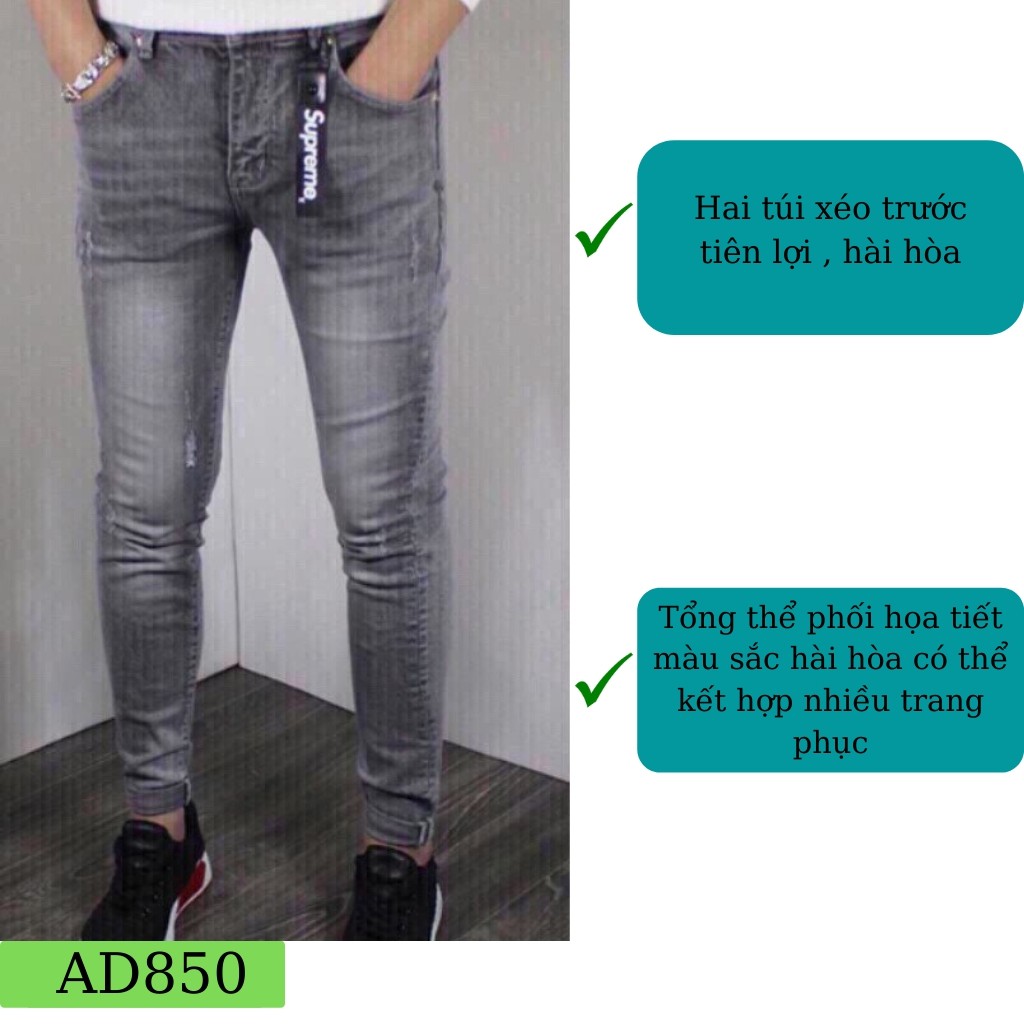 Quần Jean Nam Chất Bò AD850TG Jean Nam Xám Wash Mẫu Mới Phong Cách Soái Ca Giá Gốc Tận Xưởng (44 - 70KG) | BigBuy360 - bigbuy360.vn