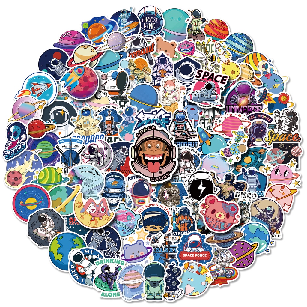 Bộ 100 / 50 Sticker Dán Trang Trí Hình Phi Hành Gia
