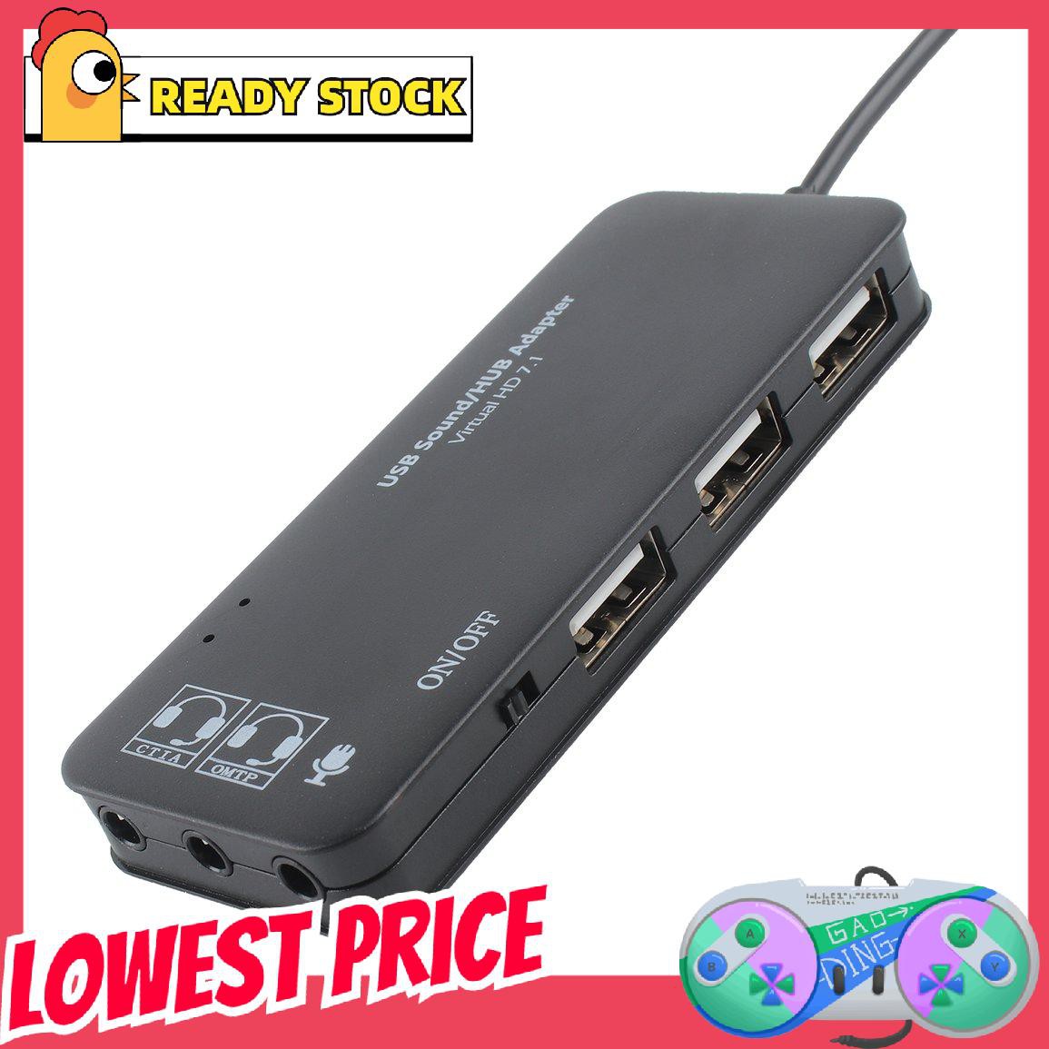 [lovely]3 Port USB2.0 Hub External USB Sound Card No External Driver Stereo Sound Card