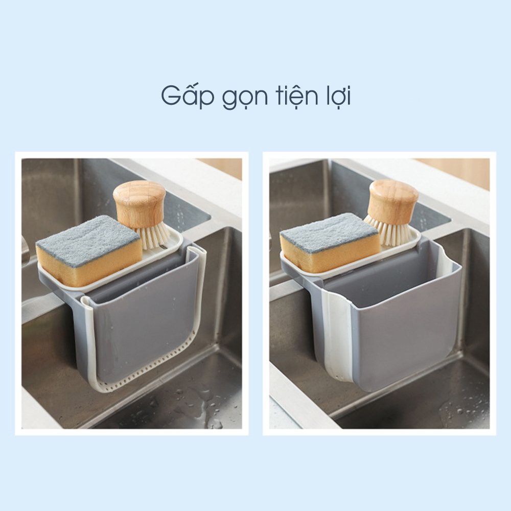 Thùng rác gấp gọn gắn bồn rửa bát, đựng thức ăn thừa, có lỗ thoát nước, dễ dàng vệ sinh, có khay đựng rẻ rửa bát