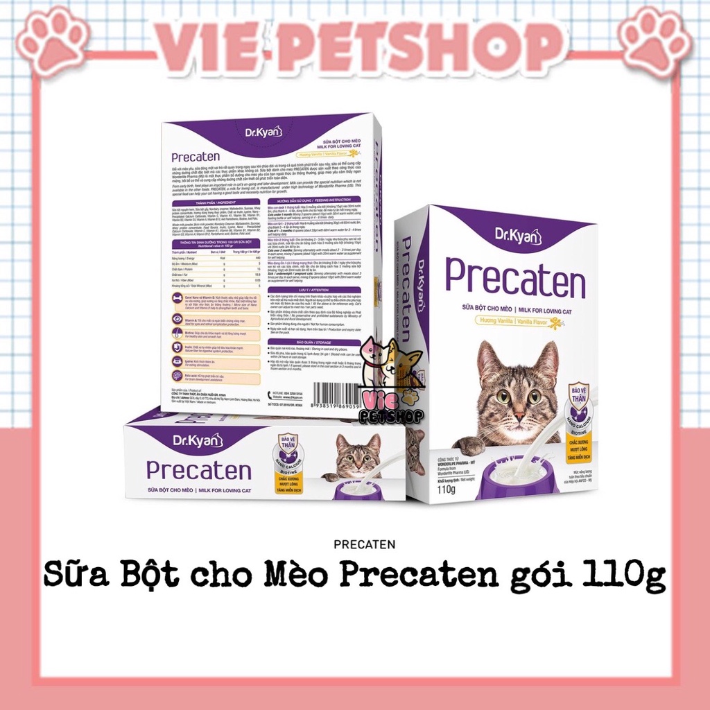 Sữa Bột Cao Cấp PRECATEN cho Mèo Mẹ và Mèo Con gói 110g | Vie PETSHOP