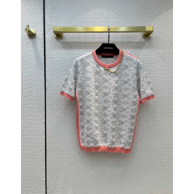 Áo len nữ cổ tròn tay ngắn thương Louis Vuitton LV cao cấp