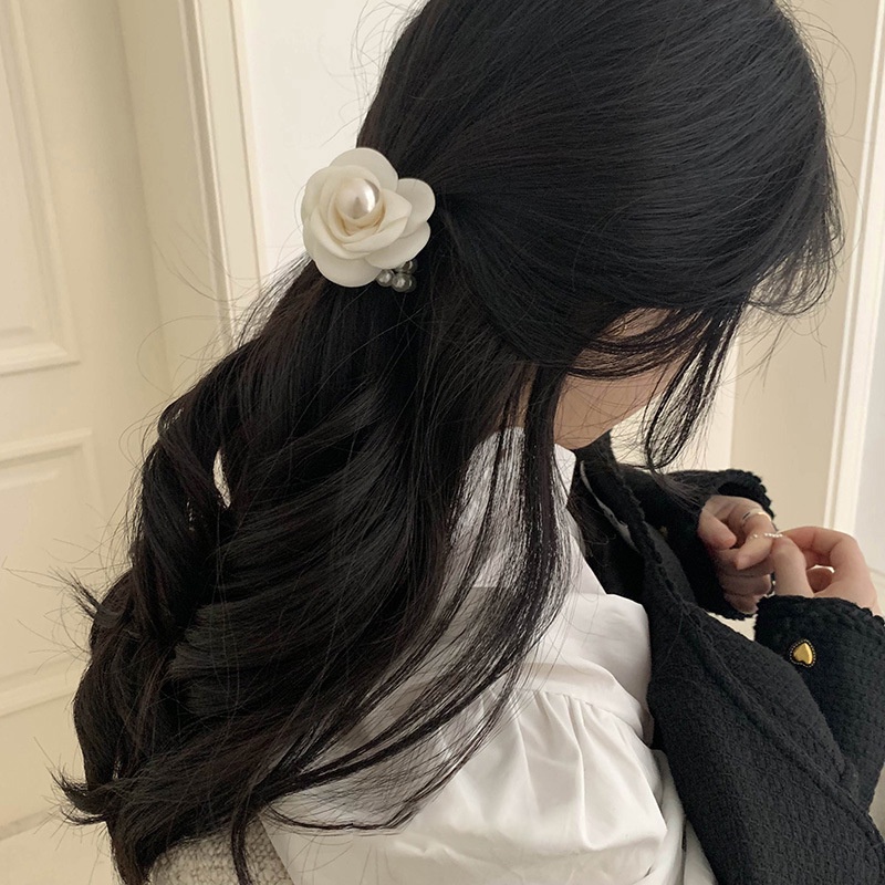 Kẹp Tóc Mái Dạng Ngắn Màu Kem Hoa Hồng Pháp Chất Lượng Cao Cho Nữ