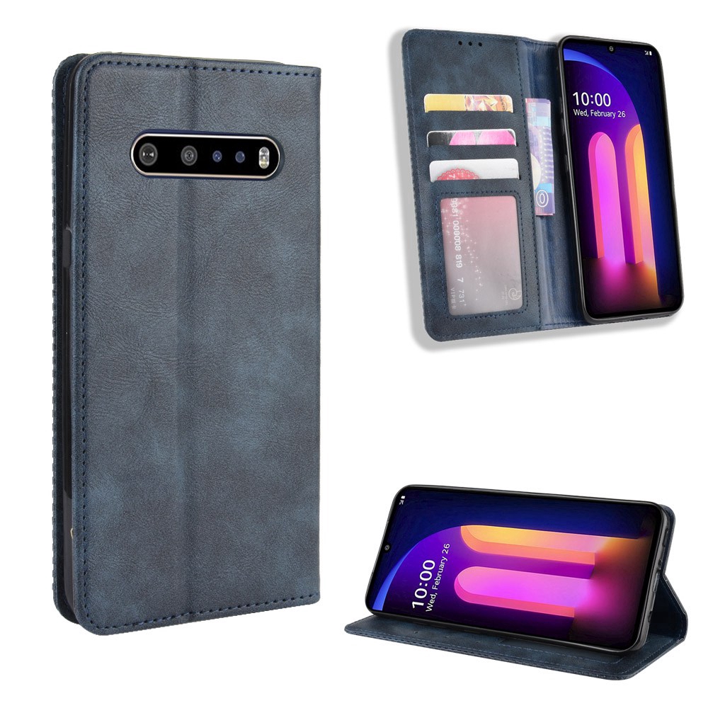 Ốp điện thoại da PU từ tính kiểu ví lật cổ điển có khe đựng thẻ cho LG V60 THINQ 5G